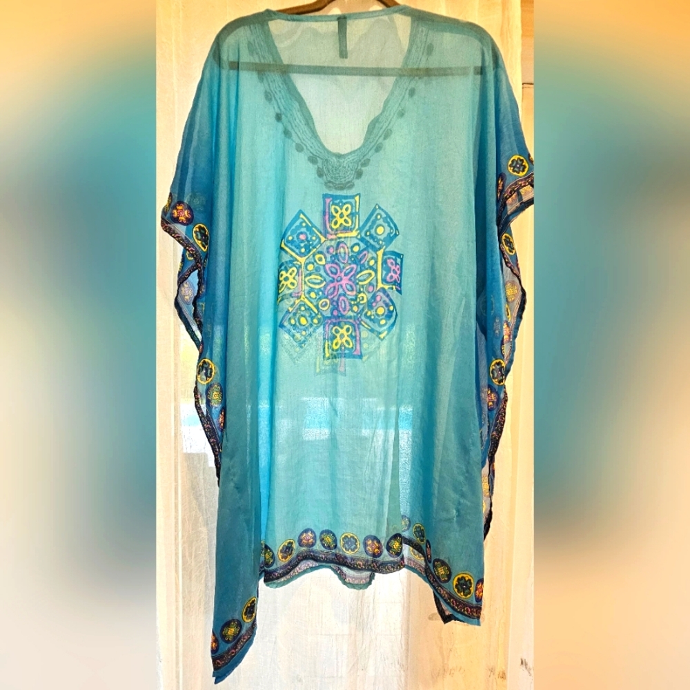 CYNTHIA ROWLEY SHEER TURQUOISE COVER UP - Picture 5 of 6